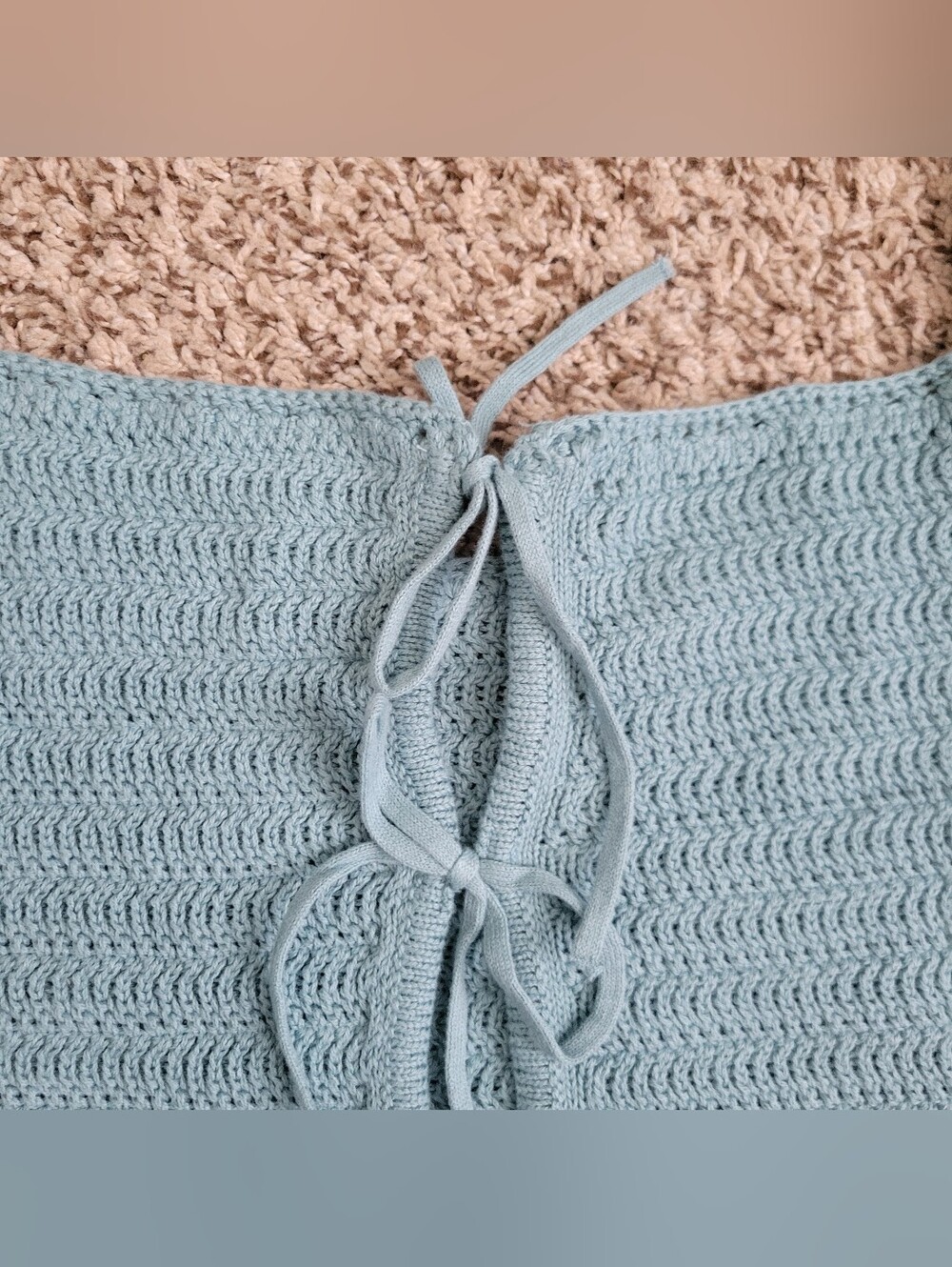 Abercrombie & Fitch Tank Top Shirt Knit Crochet Blue Tie Front Cotton Large NWT - Picture 3 of 5